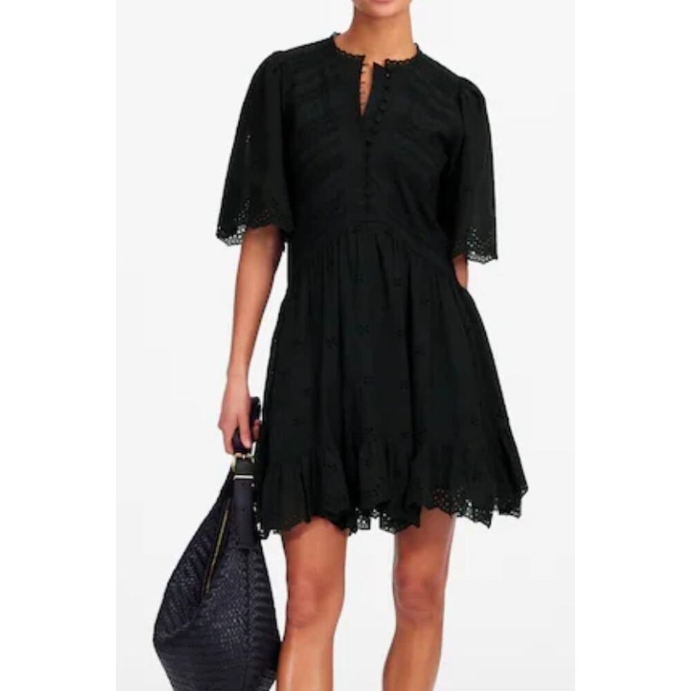 Madewell Eyelet Flutter Sleeve Mini Dress in Cotton Size 00 NWT